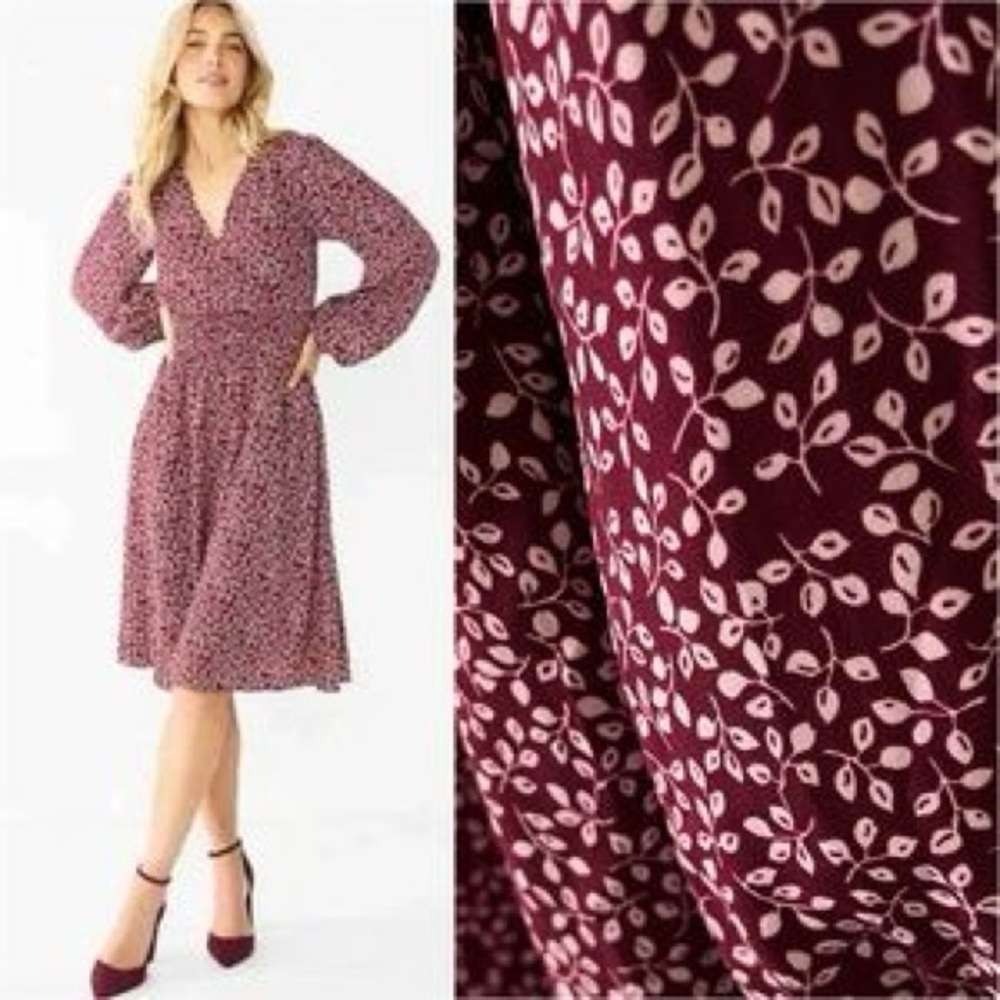 Draper James New Size XXL Fit Flare V Neck Maroon Pink Ditsy Knee Length Dress